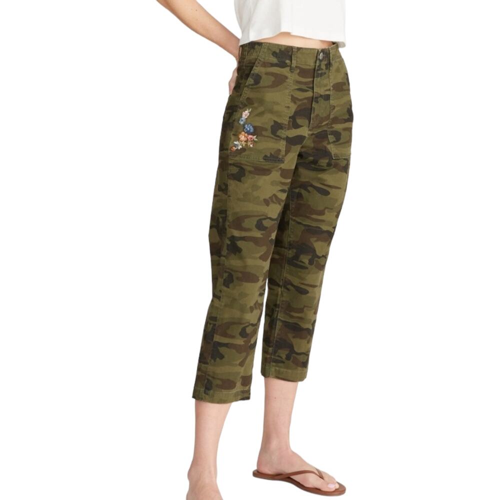Driftwood Tabitha Camouflage Straight Leg Pant 29 Floral Embroidered Cropped